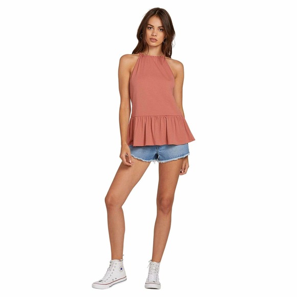 NWT!! Volcom Ruffled Rider High Neck Top Racer Back Mauve Size XS - Picture 3 of 10